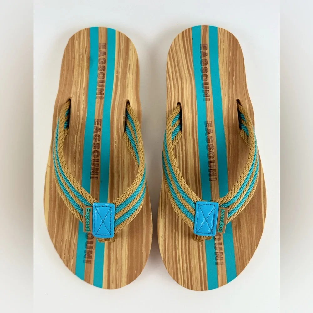 Eagsouni Unisex Flip Flops, Casual Comfort Thong Sandals Tan/Blue Size 41 - Picture 4 of 11
